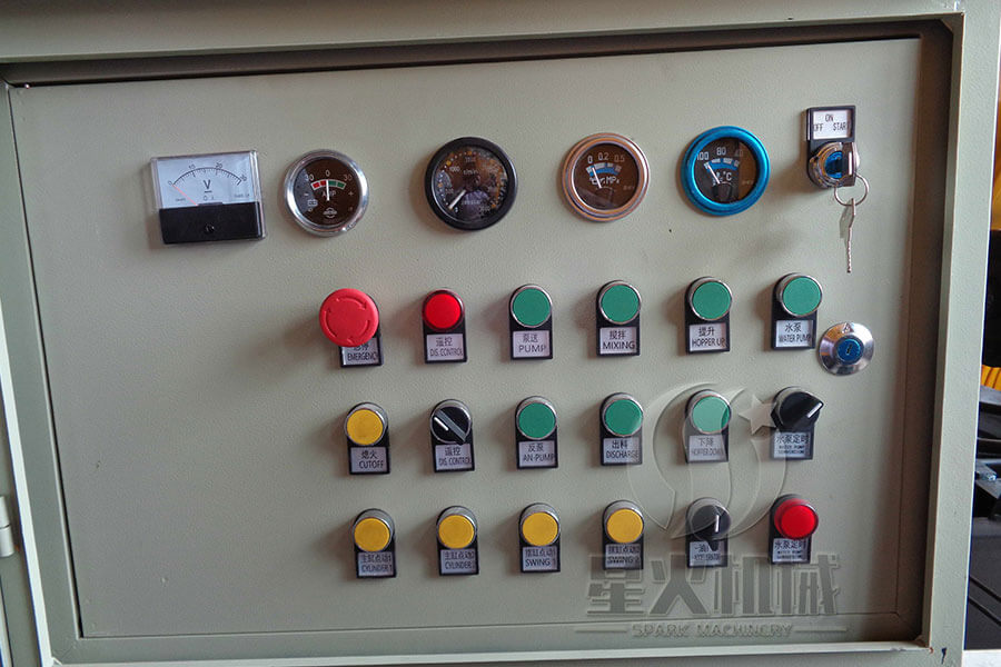Components of concrete mixing pump, display of concrete mixing pump control system - Henan Spark